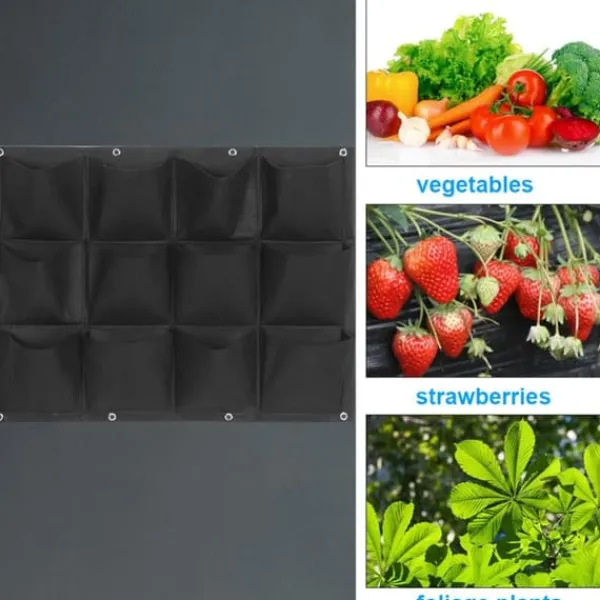 Clearance Planteringspåse Trädgård Balkong Vägg Vertikal Blomväxter Hängande Planter Svart Färg 12 Fickor Krukor & Växtbehållare