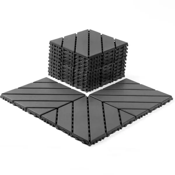 Plastdeckplattor, 44 st, 12"x12" kvadratiska vattentåliga utomhusplattor, för poolside, balkong, trädgård, inomhus- och utomhusbruk, mörkgrå