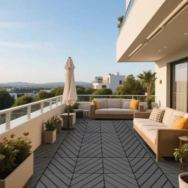 Plastdeckplattor, 44 st, 12"x12" kvadratiska vattentåliga utomhusplattor, för poolside, balkong, trädgård, inomhus- och utomhusbruk, mörkgrå