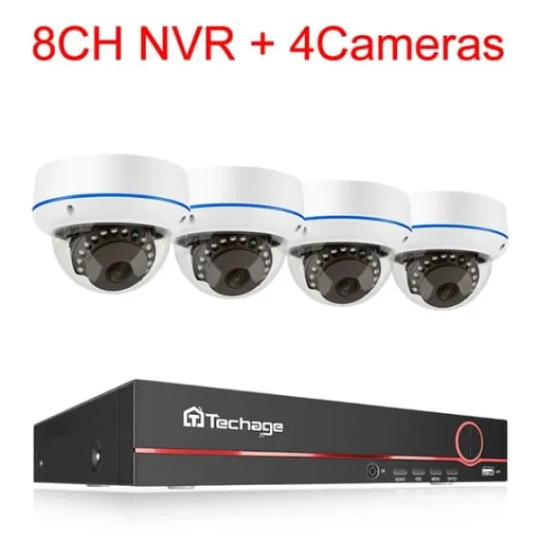 POE NVR CCTV-system, 5MP Inomhus Dome Ljud IP-kamera, Fjärrvideo Säkerhet, , 3T, 8CH NVR and 4 Camera