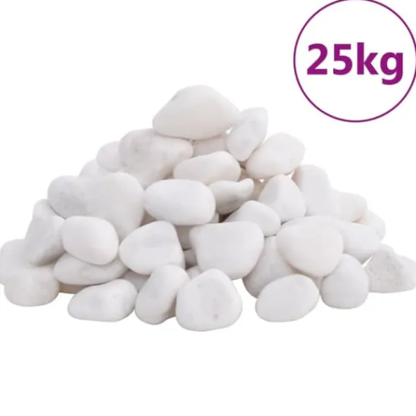vidaXL Polerad småsten 25 kg vit 2-5 cm