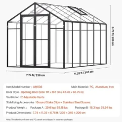 Hot Polykarbonatväxthus 8x12 Ft, Utomhus Walk-in Växthus, idealisk för trädgårdsskötsel Växthus