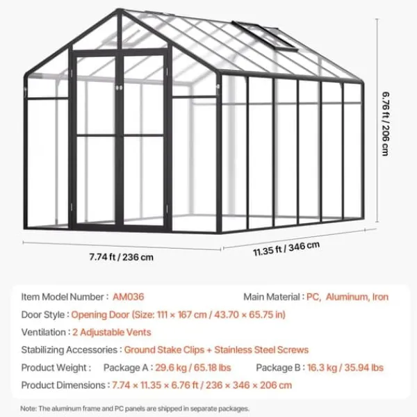 Hot Polykarbonatväxthus 8x12 Ft, Utomhus Walk-in Växthus, idealisk för trädgårdsskötsel Växthus