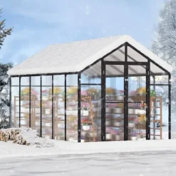 Hot Polykarbonatväxthus 8x12 Ft, Utomhus Walk-in Växthus, idealisk för trädgårdsskötsel Växthus