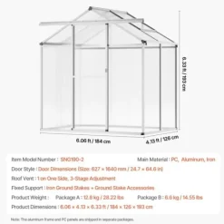Best Polykarbonatväxthus 6x4 Ft, Utomhus Walk-in Växthus, För Trädgårdsanvändning Växthus