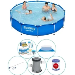 Bestway Poolpaket - 6-delat - Steel Pro Rund 366x76 cm