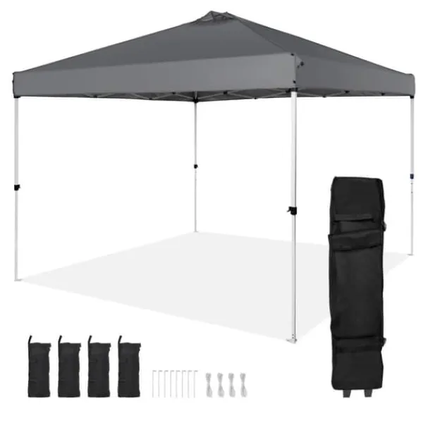 Hot Pop Up Canopy Partytält 10x10 fot med bärväska för camping, mörkgrått och lätt att transportera. Tält & Lusthus