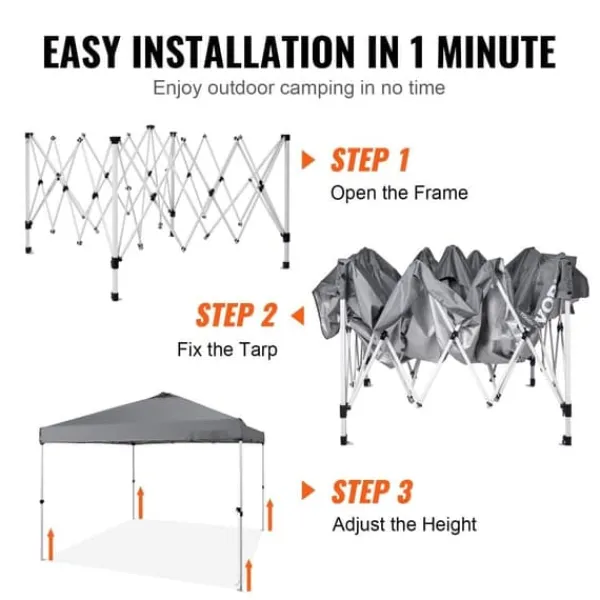 Hot Pop Up Canopy Partytält 10x10 fot med bärväska för camping, mörkgrått och lätt att transportera. Tält & Lusthus