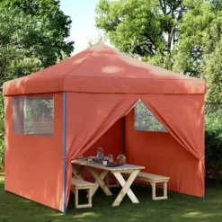 vidaXL Pop-Up hopfällbart partytält med 4 sidoväggar terrakotta