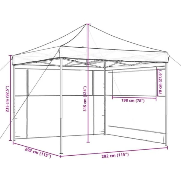 Pop-Up hopfällbart partytält med sidoväggar | Färg: Brun | Storlek: Standard Tält & Lusthus