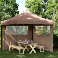 Discount Pop-Up hopfällbart partytält med 2 sidoväggar brun Tält & Lusthus
