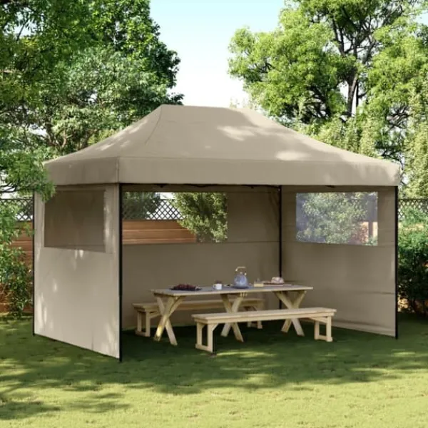 vidaXL Pop-Up hopfällbart partytält med 3 sidoväggar taupe
