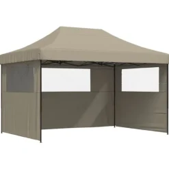 vidaXL Pop-Up hopfällbart partytält med 3 sidoväggar taupe
