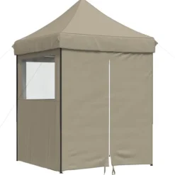 Pop-Up hopfällbart partytält med 4 sidoväggar | Färg: Taupe | Storlek: Rymlig för event