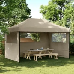 Outlet Pop-Up hopfällbart partytält med 3 sidoväggar - Utomhustält | Färg: Taupe | Storlek: Standard Tält & Lusthus