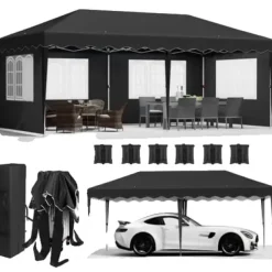 Pop-Up Paviljong 3m x 6m, Vattentät med UV-skydd, Enkel Uppsättning,svart