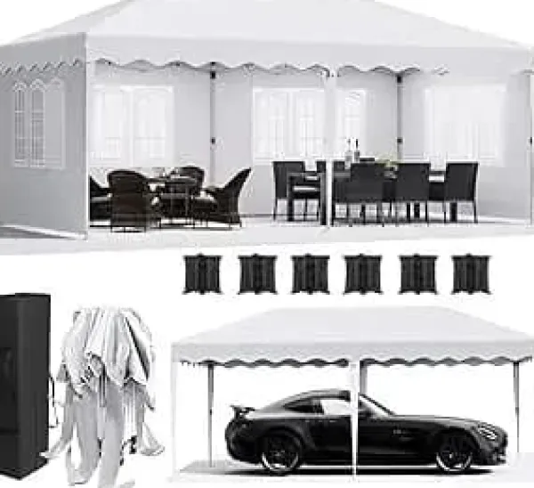 Discount Pop-up paviljong 3x6 m - Trädgårdspaviljong - One-Push snabb uppfällning - Fyra sidoväggar - Vattentät HDPE, PU-belagd - Aluminiumram - Vit Tält & Lusthus