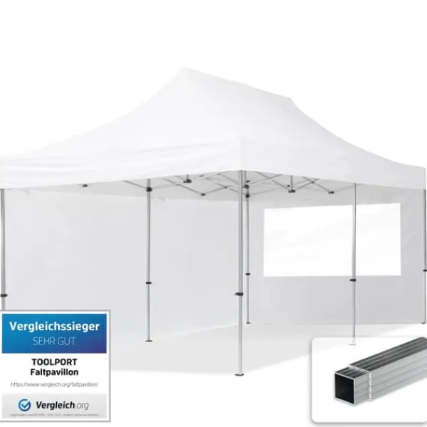 Outlet pop-up tält snabbtält 3x6 m - 2 sidodelar hopfällbart tält aluminium paviljong (certifierad) party lusthus vit tak Tält & Lusthus