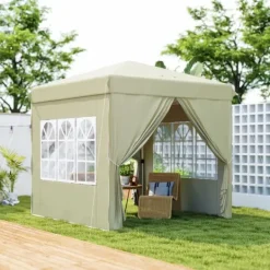 Pop-up-paviljong, 248x248x270 cm, krämfärgad