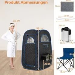 Clearance Portabel Ångbastu, 89x89x149 cm, Svart Bastu