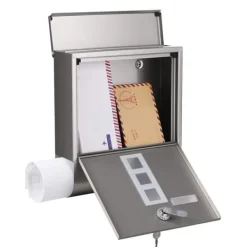 Postbox, väggmonterad brevlåda, kapslat lås med kopparkärna, tidningshållare, visningsfönster och namnskylt, enkel att installera, silver