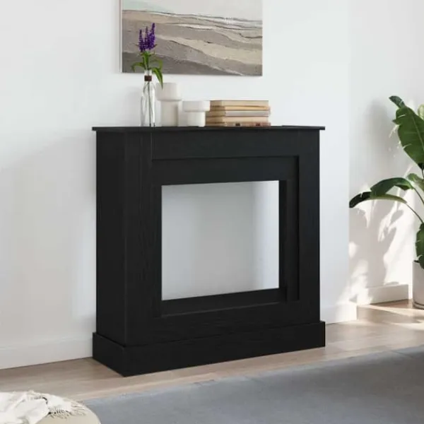 Hot Öppen spis infattning i svart ek med hylla – Dekorativ & lättskött | Storlek: 90x30x90 cm Öppna Spisar