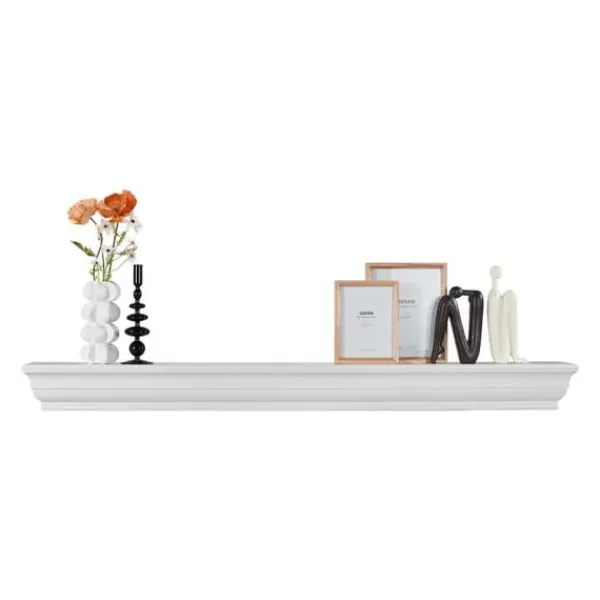 Best Öppen spis mantel med trähylla 72, vit, flytande vardagsrum mantelhylla, elegant design för inredning och mysig atmosfär Öppna Spisar