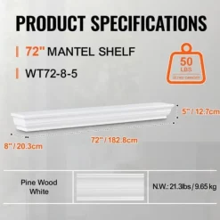 Best Öppen spis mantel med trähylla 72, vit, flytande vardagsrum mantelhylla, elegant design för inredning och mysig atmosfär Öppna Spisar