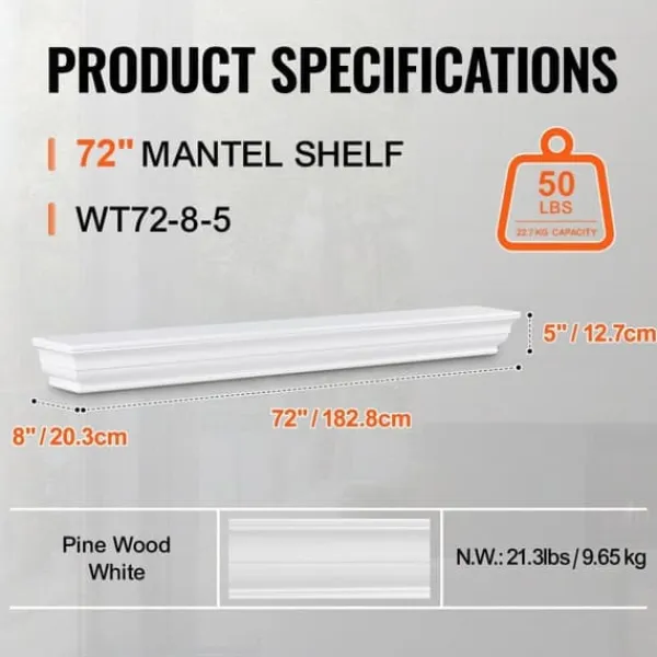 Best Öppen spis mantel med trähylla 72, vit, flytande vardagsrum mantelhylla, elegant design för inredning och mysig atmosfär Öppna Spisar