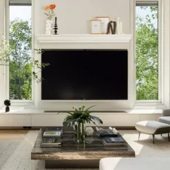 Best Öppen spis mantel med trähylla 72, vit, flytande vardagsrum mantelhylla, elegant design för inredning och mysig atmosfär Öppna Spisar