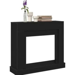 Öppen spisinsats i svart ek - Dekorativ spiselkrans för LED-låga | Färg: Svart | Storlek: 100x30x87,5 cm
