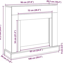 Öppen spisinsats i svart ek - Dekorativ spiselkrans för LED-låga | Färg: Svart | Storlek: 100x30x87,5 cm