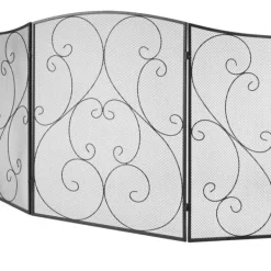 Best Öppen spisskärm 3 panel, robust järnnät, 122x76,7CM gnistskydd, fristående eldstad staketgaller för vardagsrum. Tillbehör Till Vedeldade Kaminer & Öppna Spisar