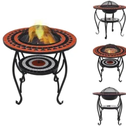 Best Öppna spisar - Living Eldfat med mosaikbord terrakotta och vit 68 cm keramik Öppna Spisar