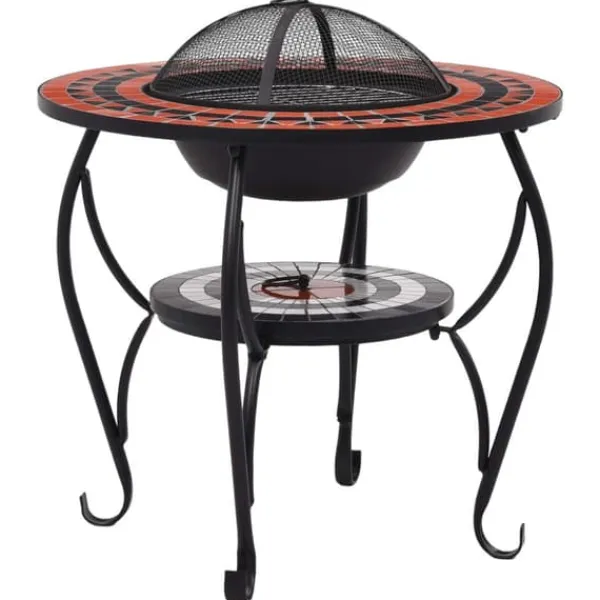 Best Öppna spisar - Living Eldfat med mosaikbord terrakotta och vit 68 cm keramik Öppna Spisar