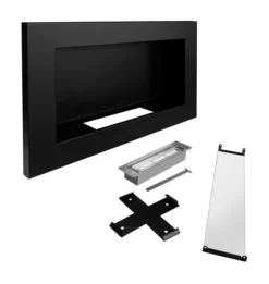 Öppna spisar Bio-eldplats Hängande biokamin svart med glas SLIM Hängande biopejs Bioetanolbrännare svart matt svart ekologisk eldstad 65cm x 40 Öppna Spisar