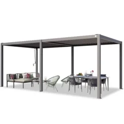 Clearance PRIMEYARD Pergola 3x6 m stolpar av aluminium med lamelltak av stål terrasstak grå Valvbågar, Spaljéer, Bersåer & Pergolor