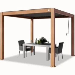 Clearance PRIMEYARD Pergola 3x3 m stolpar av aluminium i trälook med lamelltak av aluminium terrasstak Valvbågar, Spaljéer, Bersåer & Pergolor