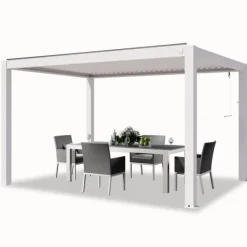 Hot PRIMEYARD Pergola 3x4 m vita stolpar av aluminium med lamelltak av aluminium terrasstak Valvbågar, Spaljéer, Bersåer & Pergolor