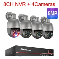 PTZ Säkerhetskamerasystem, AI-människodetektering, tvåvägsljud,Ingen, 8CH NVR 4st Kamera 5MP