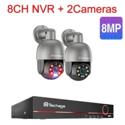 PTZ Säkerhetskamerasystem, AI-människodetektering, tvåvägsljud,Ingen, 8CH NVR 2 st Kamera 8MP