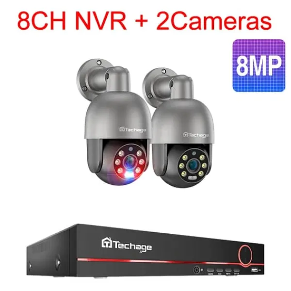 PTZ Säkerhetskamerasystem, AI-människodetektering, tvåvägsljud,Ingen, 8CH NVR 2 st Kamera 8MP