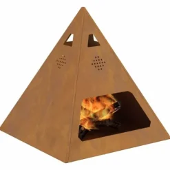 Sale Pyramidformad eldstad i väderbeständigt stål | Storlek: 50x50x51 cm | Färg: Stålgrå Öppna Spisar