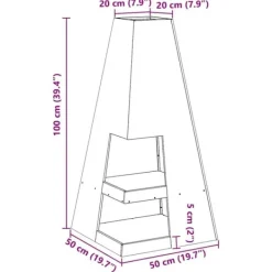 Pyramidformad vedeldad eldplats med vedförvaring - Rostbeständig stål | Färg: Svart | Storlek: 50x50x100 cm