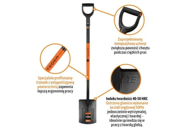 Clearance Rak spade på metallhandtag, (längd 1250 mm), Teger Trädgårdsverktyg