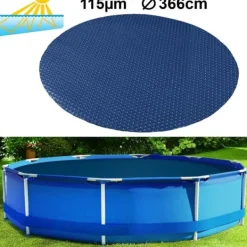 Viking Choice RAMROXX Solvärmd pooltäcke, 366 cm runt, UV-stabiliserad PE, Svart/Blå, 115µm