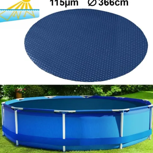 Viking Choice RAMROXX Solvärmd pooltäcke, 366 cm runt, UV-stabiliserad PE, Svart/Blå, 115µm