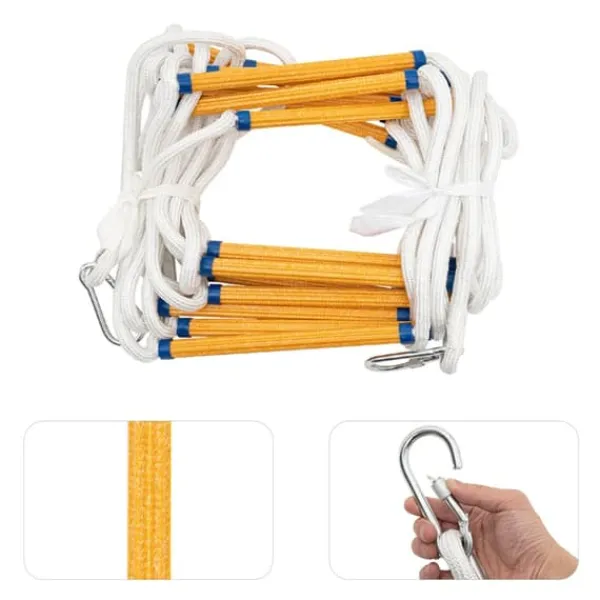 Best Räddningsrepstege - Nödutrymningsstege - Längd 12 m - Brandbeständig - Med karbinhakar - Maxbelastning 200 kg - Neongul Beredskapsplaner