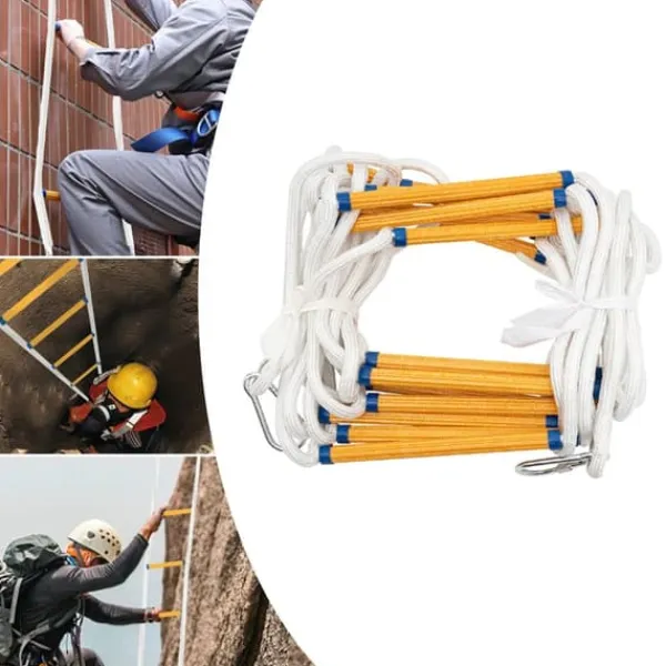 Räddningsstege - Repstege - 10 m - Brandsäker - 2 Karbiner - Bärkapacitet 200 kg - För nödutrymning