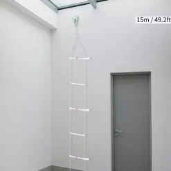 Räddningsstege - Repstege 15 m - Med Krokar - Brandutrymningsstege - Maxbelastning 200 kg